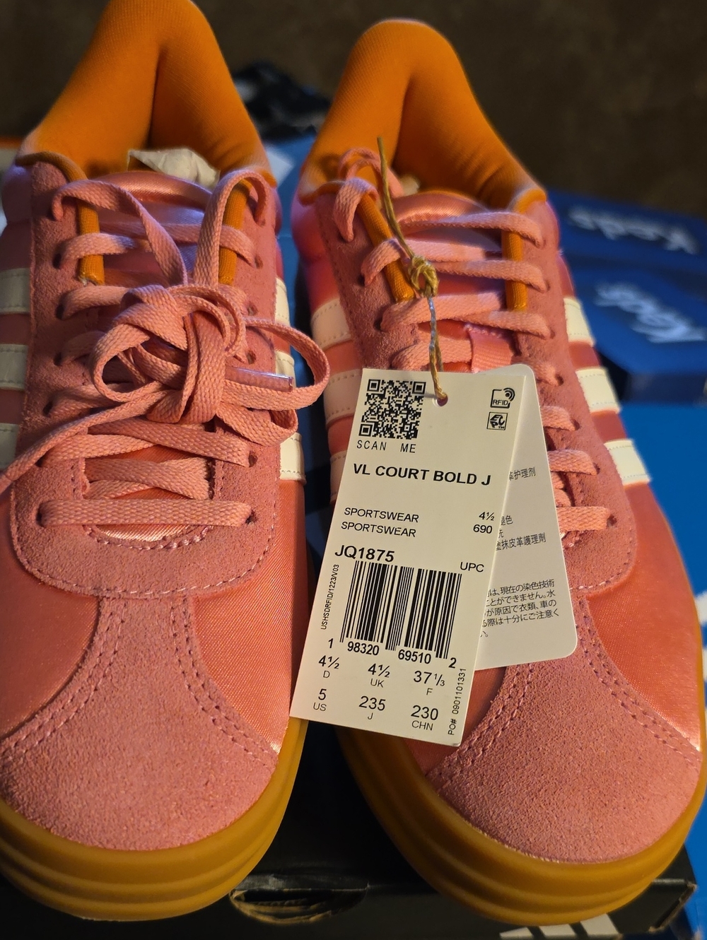 adidas VL Court Bold J Pink with Orange Accents
